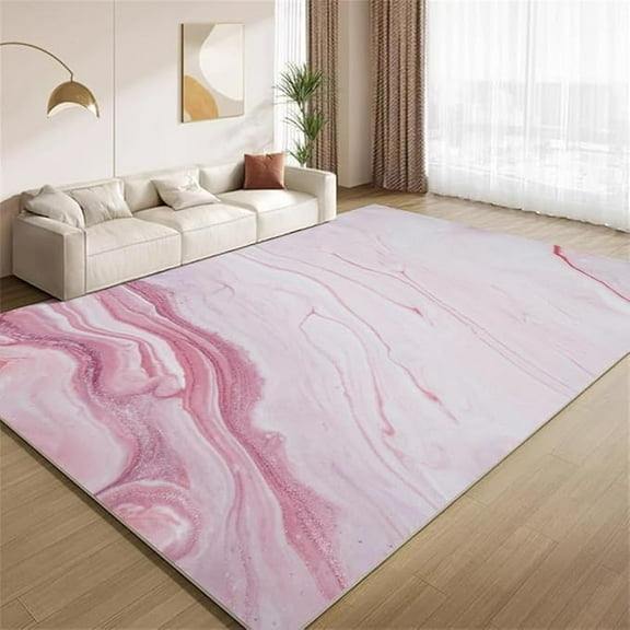 Pink Marble Pattern Area Rugs, Modern Abstract Marble Carpet, Oft Machine Washable Non Slip Floor Carpet, Soft Faux Wool Rugs For Bedroom Dining Office - Indoor Home Decor 3 x 4ft