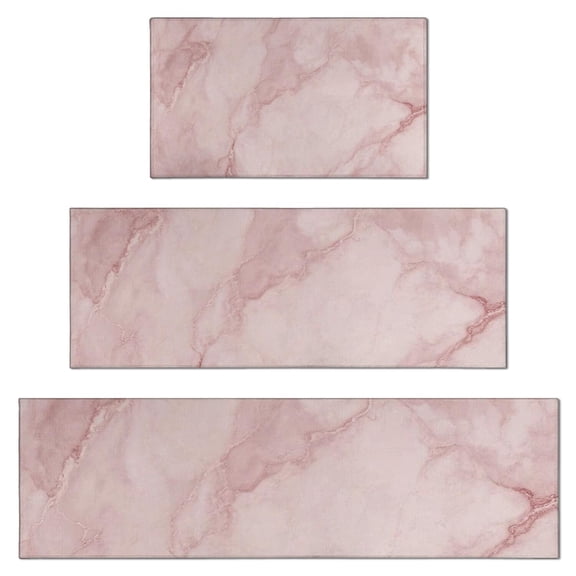 Pink Marble Pattern Kitchen Rugs Sets Of 3,Kitchen Runner Rugs Non Skid Washable,Decorative Kitchen Floor Mats for Kitchen,Sink,Laundry,17"x30"+ 17"x47" + 17"x59"