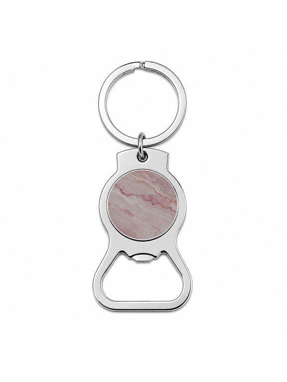 Pink Marble Pattern Portable Bottle Opener Metal Keychain