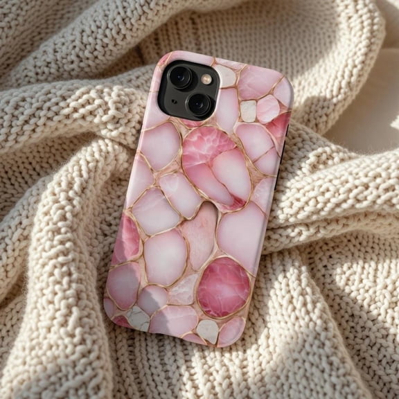 Pink Marble Phone Case - Rose Quartz Aesthetic Tough MagSafe Cover Designed for iPhone 17, 16, 15, 14 Pro Max
