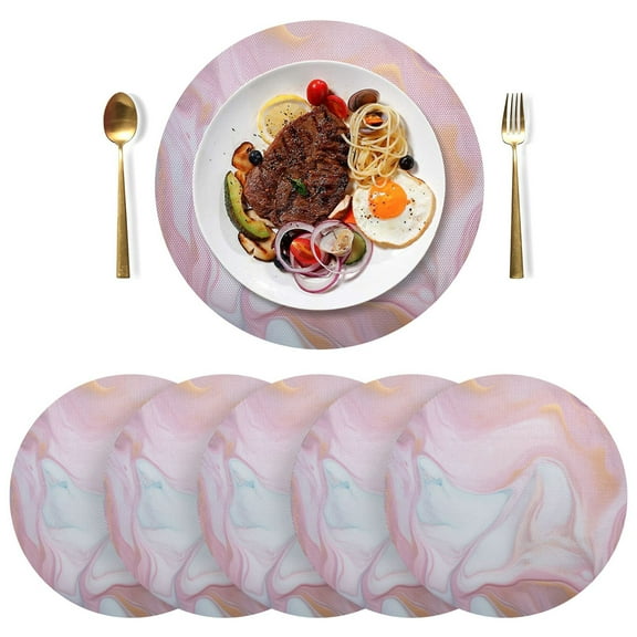 Pink Marble Placemats Plate Mats 15 Inch Non-Slip Heat Resistant Washable PVC Set Indoor for Kitchen Dining Table 1PC