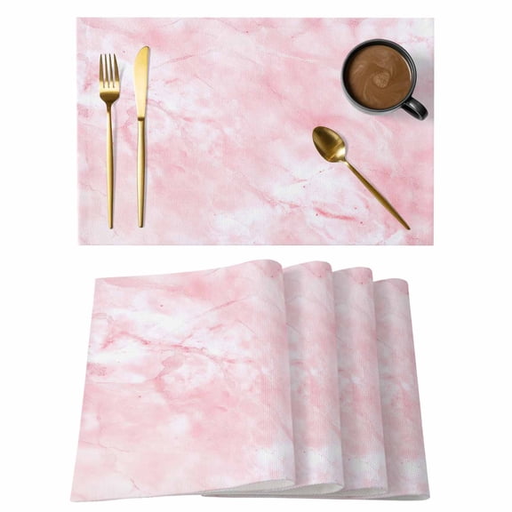 Pink Marble Placemats Set of 8 Modern Abstract Art Elegant Place Mats Indoor Wipeable Table Mats Washable Cloth Dining Table Placemats for Kitchen Holiday Party Home Decor 13x19 Inch