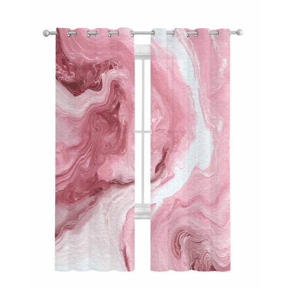 Pink Marble Sheer Curtains 84 Inch Length 2 Panels Set for Living Room/Bedroom, Summer Ocean Wave Red Ombre Kitchen Curtains with Grommet Semi-Sheer Curtains Drapes Voile Window Treatments 42"x84"x2