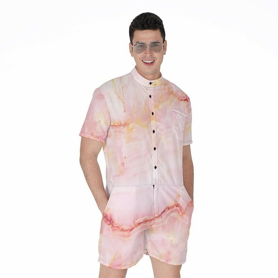 Pink Marble Short Sleeve Men'S Rompers Casual Summer Jumpsuits Outfit