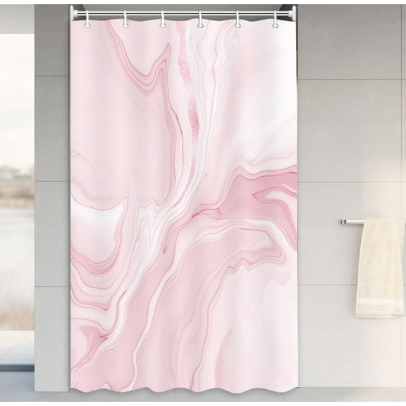 Pink Marble Shower Curtain, Abstract Modern Shower Curtains for Bathroom Decor, Aesthetic Ink Art Chic Elegant Waterproof Fabric Shower Curtain Set with Hooks, 36x72 Inch