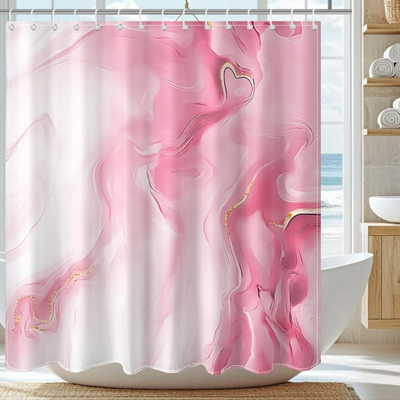 Pink Marble Shower Curtain for Bathroom, Abstract Pink and White Shower Curtain with Hooks Modern Art Decor Waterproof Polyester Fabric Bath Curtain for Modern Bath Decor 54"W x 78"L (Pack of 1)