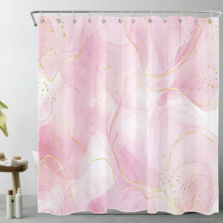 Pink Marble Shower Curtain Decor, Modern Abstract White and Gold Marble  Textured Pastel Shower Curtains for Bathroom 69X70 inch Polyester Fabric