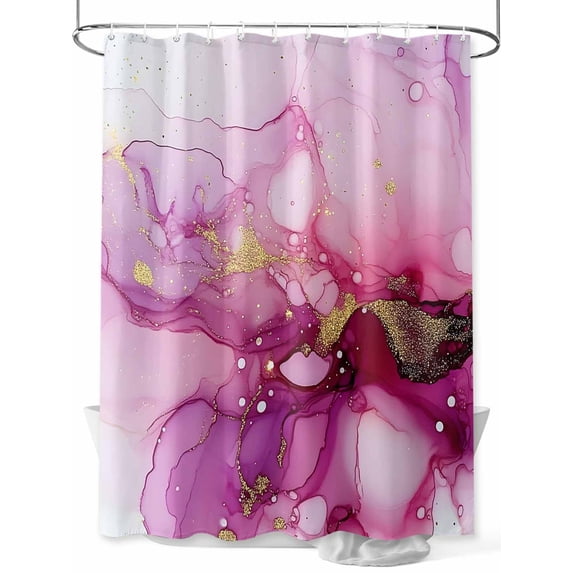 Pink Marble Shower Curtain, Golden Waves Abstract Art Waterproof Shower Curtain Set with 12 Hooks Lightweight Washable Fabric Shower Curtains for Bathroom 72x78 Inches