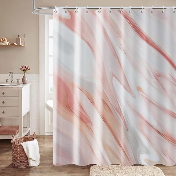 Pink Marble Shower Curtain, Peach Pink Modern Abstract Wave Luxury Bathroom Curtain Bathtub Home Decor Waterproof Fabric Machine Washable With 12 PCS Hooks 48"W x 72"L