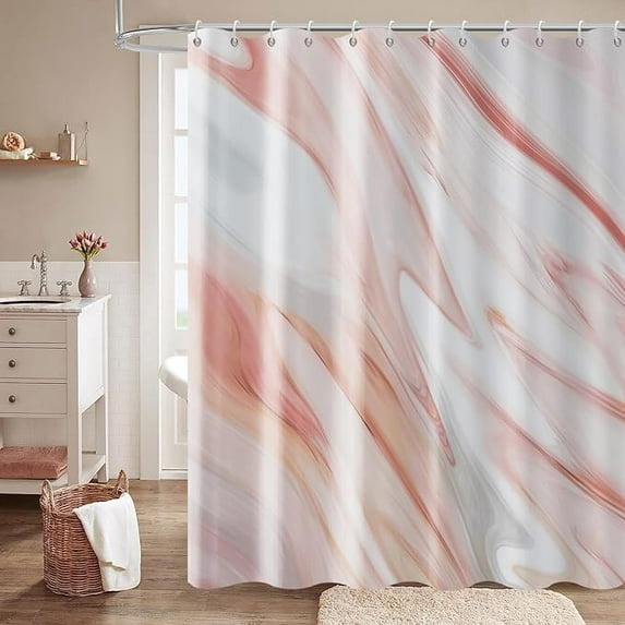 Pink Marble Shower Curtain, Peach Pink Modern Abstract Wave Luxury Bathroom Curtain Bathtub Home Decor Waterproof Fabric Machine Washable With 12 PCS Hooks 65"W x 72"L