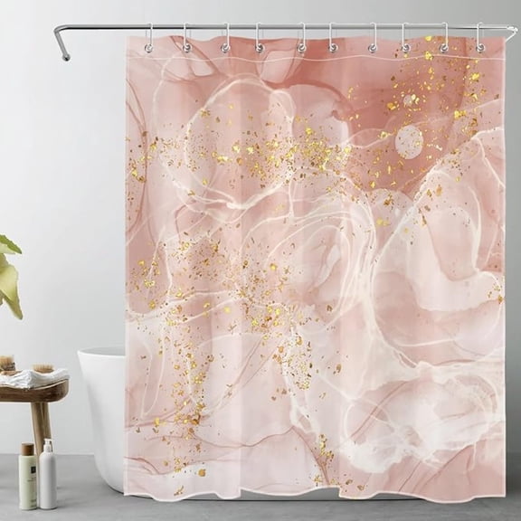 Pink Marble Shower Curtain, Rose Gold Luxury Marble Bathroom Curtain, Modern Abstract Bathroom Decor With 10 Hooks 65"W x 72"L