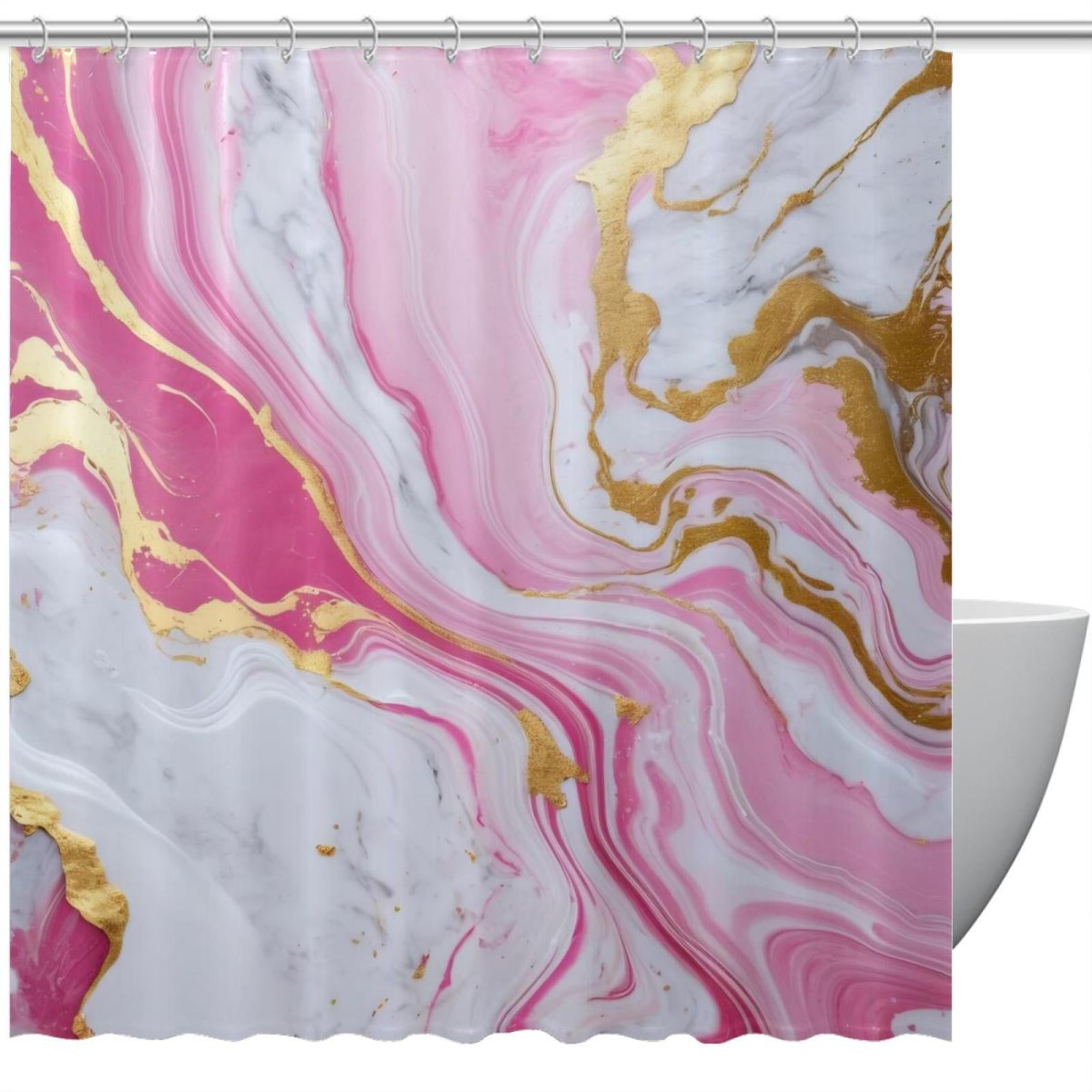 Pink Marble Shower Curtain Sets, Shower Curtain for Bathroom, Durable