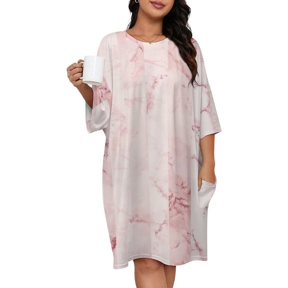 Pink Marble Striped Wallpaper Sleepshirts For Sleeping Travels Loose Sleepdress Pajama Dress Soft Nightdress Sleepwear