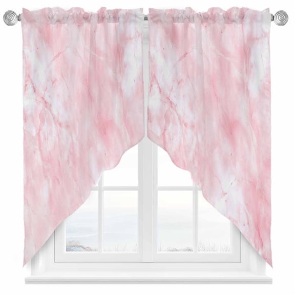 Pink Marble Swag Kitchen Curtain Valances, Abstract Pink White Gradient Stone Texture Modern Rod Pocket Curtains Window Treatment Decor Valances for Bedroom Bathroom, 2 Panels 36 x 36 Inch