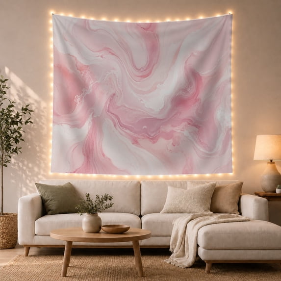 Pink Marble Swirls Across Soft Fabric, Dreamy Abstract Style for Abstract Art Fans, Aesthetic Wall Decor, Housewarming Gift, Tapestry Wall Hanging for Bedroom and Dorm