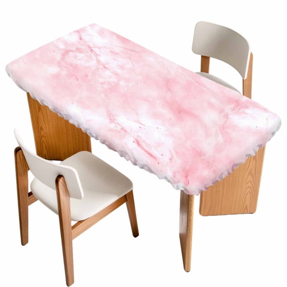 Pink Marble Table Cloths for 4 Foot Rectangle Tables, Modern Abstract Art Elegant Patio Waterproof Elastic Fitted Tablecloths, Washable Rectangular Table Cover for Camping