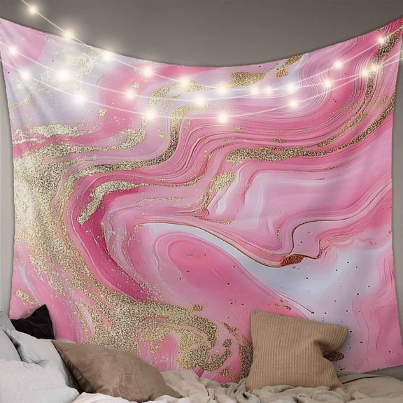 Pink Marble Tapestry for Bedroom Wall Hanging Tapestry, Modern Abstract Luxury Golden Artwork Ceiling Backdrop Tapestries Poster Blanket Wall Decor for Teens Room Living Room Dorm 55" x 73"