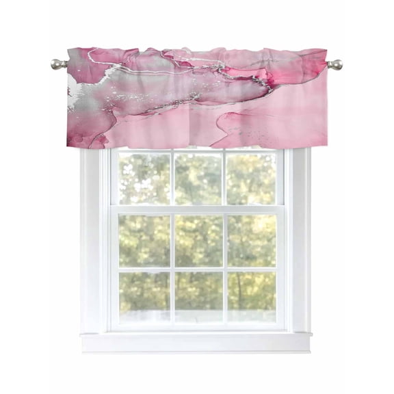 Pink Marble Texture Curtain Valances for Windows, Abstract Art Window Valances, Window Treatment Rod Pocket Valance Curtains for Living Room/Kitchen/Bedroom/Bathroom, 54x18inch