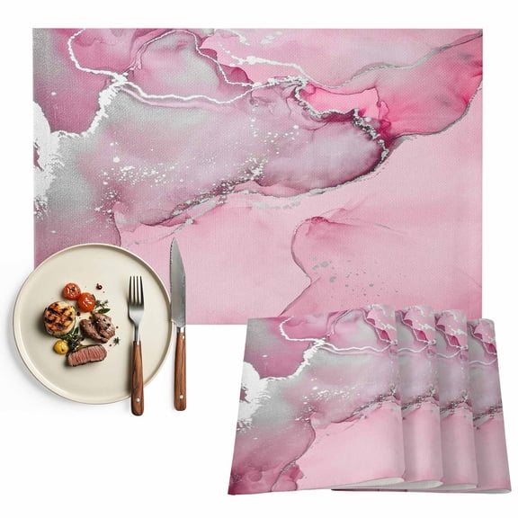 Pink Marble Textured Placemat of 1 PC, Abstract Ocean Fluid Art Table Mats Washable Heat-Resistant Non-Slip Place Mats for Kitchen Dinner Table Indoor Outdoor Decor,13x19 Inch
