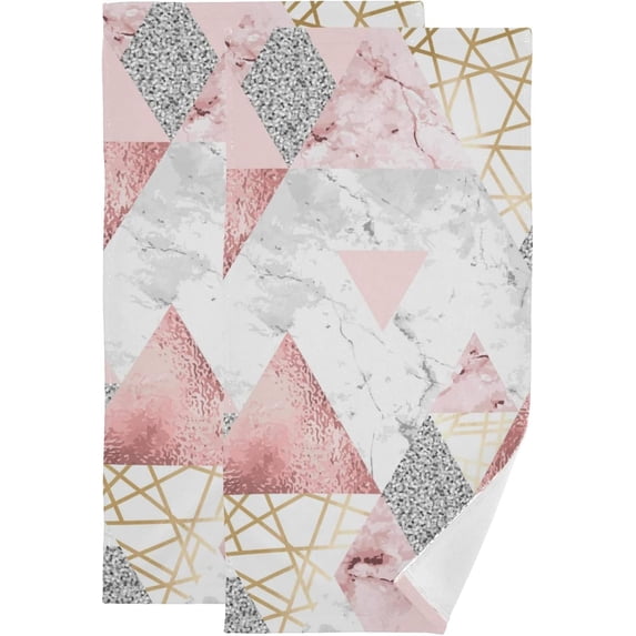 Pink Marble Triangles Hand Towels 2 PCS, Modern Polygon Abstract Kitchen Towel Ultra Soft and Highly Absorbent,Decorative Fingertip Face Towel for Bathroom Hotel, 28.3"x 14.4"