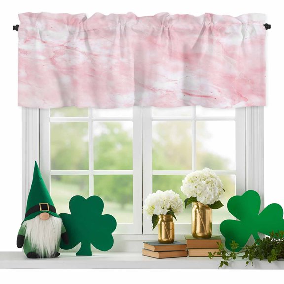 Pink Marble Valances for Windows, Abstract Pink White Gradient Stone Texture Modern Rod Pocket Valance Short Window Treatments Curtains for Kitchen Bathroom Bedroom Decor, 54 x 18 Inches