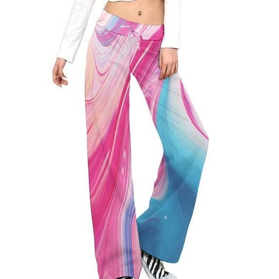 Pink Marble Women's Wide Leg Pants High Waist Adjustable Knot Loose Casual Trousers Business Work Casual Pants