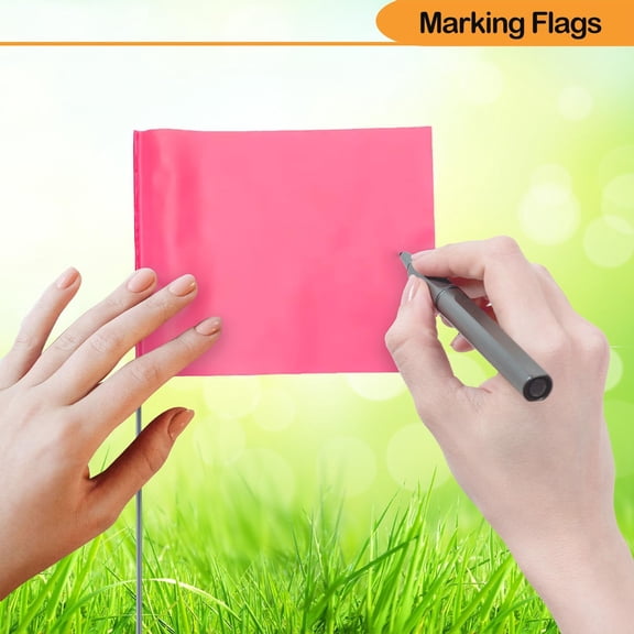 Pink Marking Flags for Yard, Lawn, Boundary, Dog Training, Survey, Landscape, Sprinkler, Surveyor, Garden, Construction, High Visibility, Sturdy, Versatile, UV & Weather Resistant