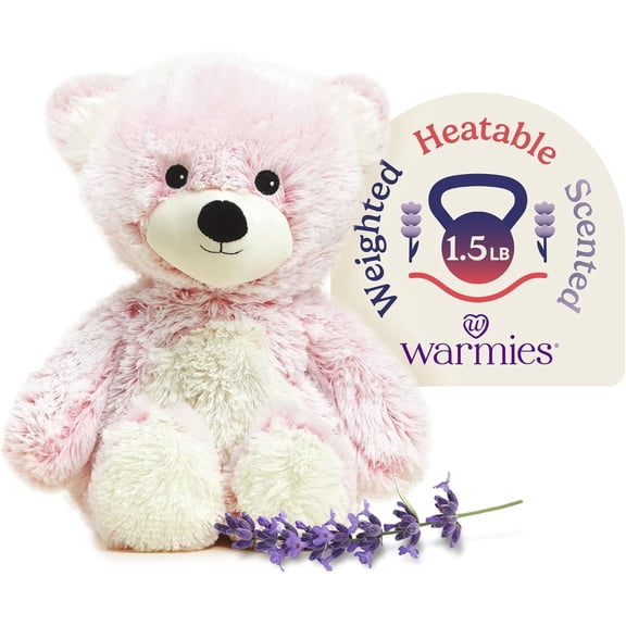 warmies 13 Pink Bear Stuffed Animal, Microwavable Heated Plushies and Weighted Soft Plush Toys