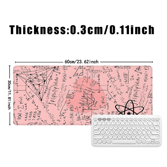Pink Math Formula Mouse Pad 31.5 x 11.82 Inches Rubber Surface with Science Equations and Atom Design for Office Desk Use