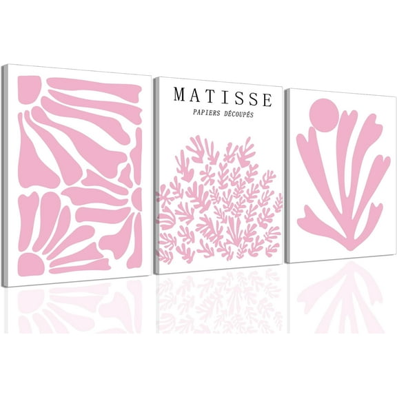Pink Matisse Wall Art Set of 3 Abstract Floral Wall Decor Light Pink Flower Market Canvas Poster Prints Boho Danish Pastel Grils Aesthetic Pictures for Living Room Bedroom Framed 12x16 inch