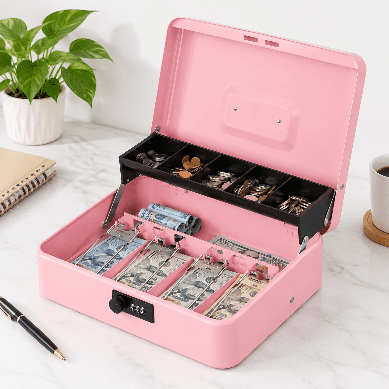 Pink Mechanical Code Lock Large Steel Box with Tray and Keys - Walmart.com