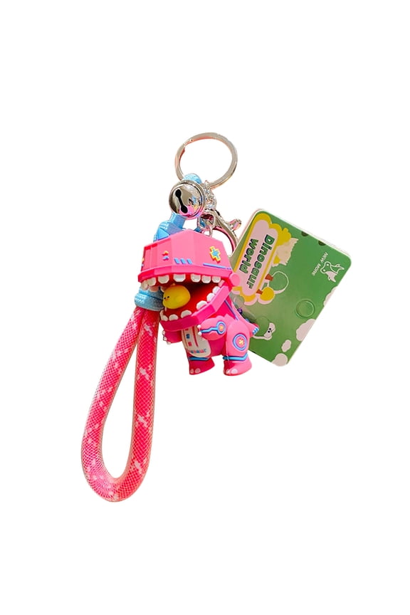 Pink Mechanical Dinosaur Keychain Pendant For Men Boys Car Key Ring Bag Charm Creative Animal Figure Pvc Metal 3Inch