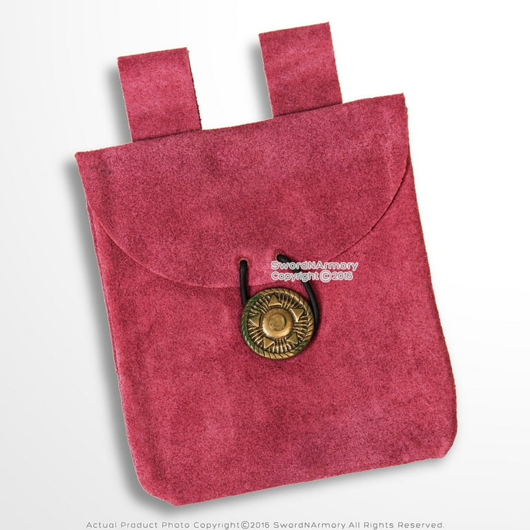 Pink Medieval Renaissance Pouch Genuine Suede Leather Coin Bag