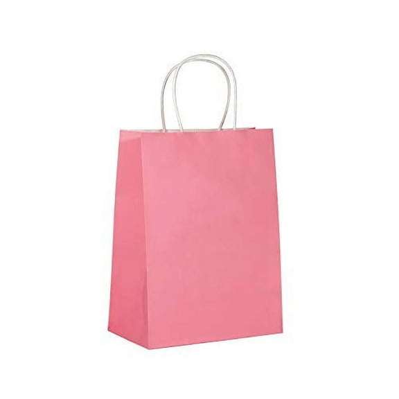 Pink Medium Kraft Paper Gift Bags with Handle: 24 Pack L-8"xT-10.5"xW-4.25"
