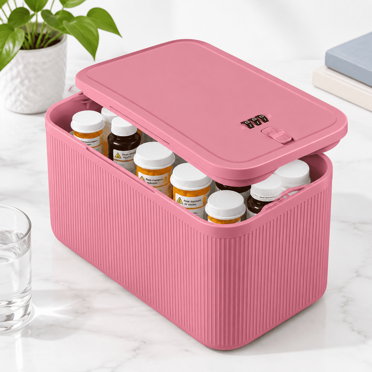 Pink Medium Lock Box With Code Taller Size Storage Container For ...