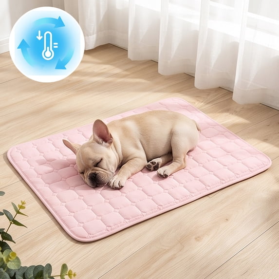 Pink Medium Pet Cooling Mat for Dogs and Cats, Breathable Ice Silk Summer Chilling Pad, Non-Slip Washable Self Cooling Bed for Hot Weather, 10x10in