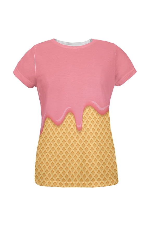 Pink Melting Ice Cream Cone All Over Womens T-Shirt - Medium