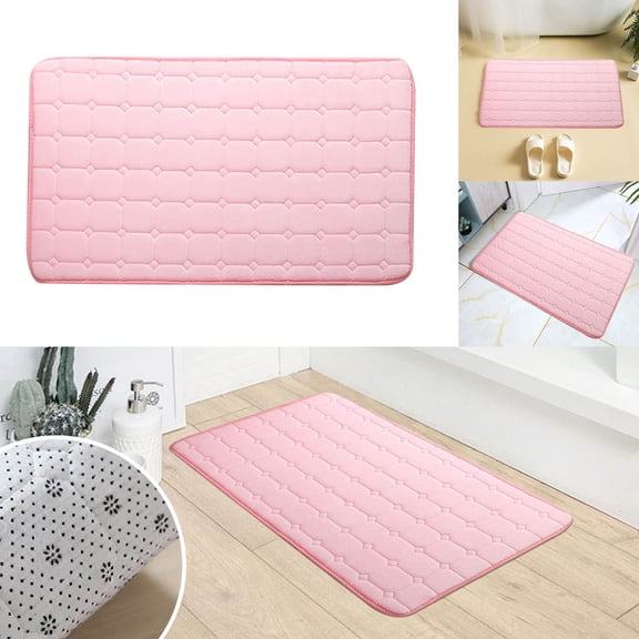 Pink Memory Foam Kitchen and Bathroom Rug, Non-Slip Indoor Outdoor Carpet, 80x50cm, Checkered Pattern for Comfort and Home Decor