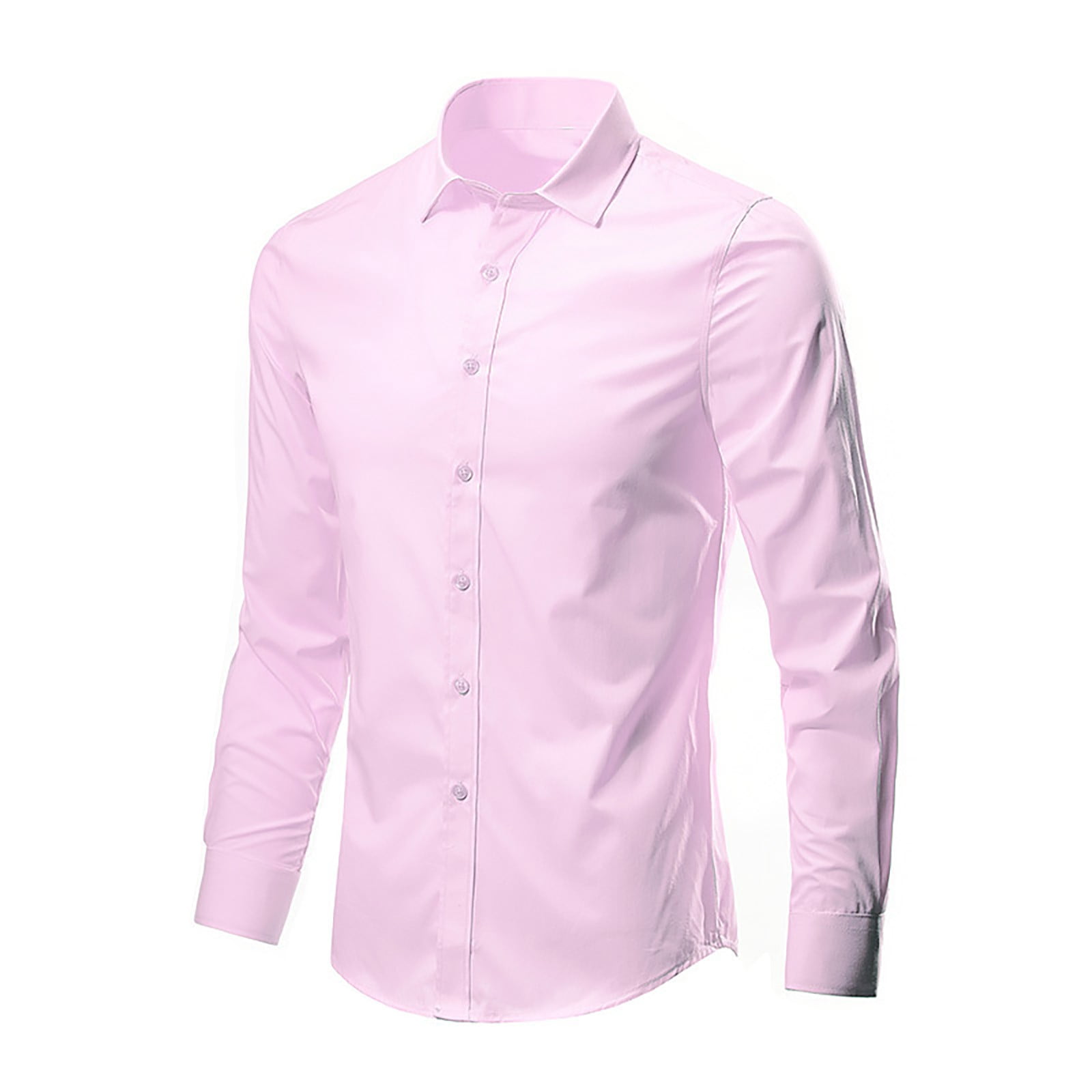 Pink Mens Dress Shirts, Long Sleeve Teacher Shirts, Work Polyester Shirt  Dress, Men's Fashion Business Leisure Lapel Pure Color d Shirt Top Blouse -  Walmart.com