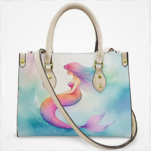 Pink Mermaid Cross Body Bags For Women Small Leather Female Handbags Fashion Top-Handle Totes