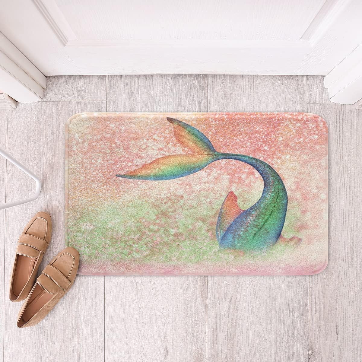 Pink Mermaid Tail Non Slip Bath Mat,Girly Fantasy Glitter Starry ...