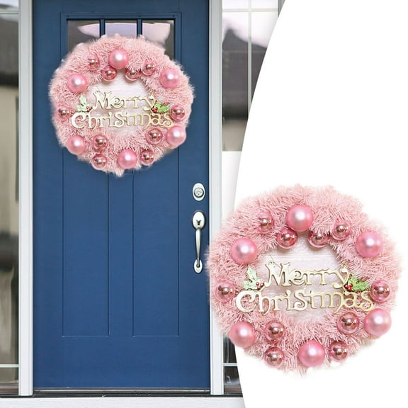 Pink Merry Christmas Artificial Wreath With Sign, 18 Inch Holiday Door Decoration, Front Door Wall Hanging Ornament For Xmas Party, Indoor Outdoor Home Decor