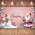 thumbnail image 1 of Pink Merry Christmas Banner Santa Claus Design Christmas Display Reindeer Pattern Christmas Tree Decor Santa Claus Backdrop for Christmas Party Holiday Celebration Indoor Decoration, 1 of 9