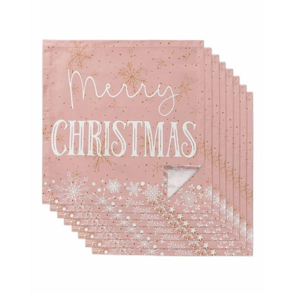 Pink Merry Christmas Cloth Napkins Washable Set of 8, Xmas Winter Snowflake Yellow Pink Reusable Dinner Table Napkins Cloth Bulk for Weddings Kitchen Restaurants Hotel Events Parties 20 x 20 Inch