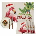 thumbnail image 1 of Pink Merry Christmas Flamingo Placemats Set of 4, Tropical Coconut Tree Table Mats Washable Heat-Insulation Non-Slip Place Mats for Kitchen Dinner Table Indoor Outdoor Decor,13x19 Inch, 1 of 9
