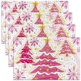 thumbnail image 1 of Pink Merry Christmas Placemats Set of 4 Xmas Tree Placemat for Kitchen Dining Table 18"x12" Winter Theme Snowflake Table Place Mats Happy New Year Indoor Outdoor Decor Table Mats, 1 of 4