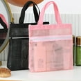 thumbnail image 1 of Pink Mesh Beach Bag Tote | Zipper Closure | Lightweight Polyester | Sand-Proof, Washable, Foldable | 26x24x6cm Travel, Pool, Swim, Tote Storage Organizer, 1 of 7