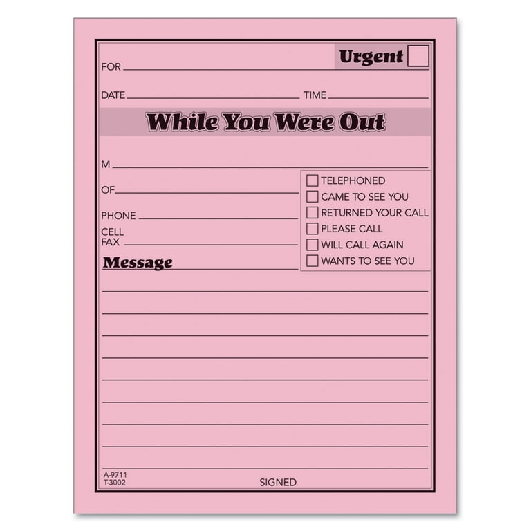 Pink Message Pad, One-Part (No Copies), 4.25 x 5.5, 50 Forms/Pad, 12 Pads/Pack Pink Message Pad, One-Part (No Copies), 4.25 x 5.5, 50 Forms/Pad, 12 Pads/Pack