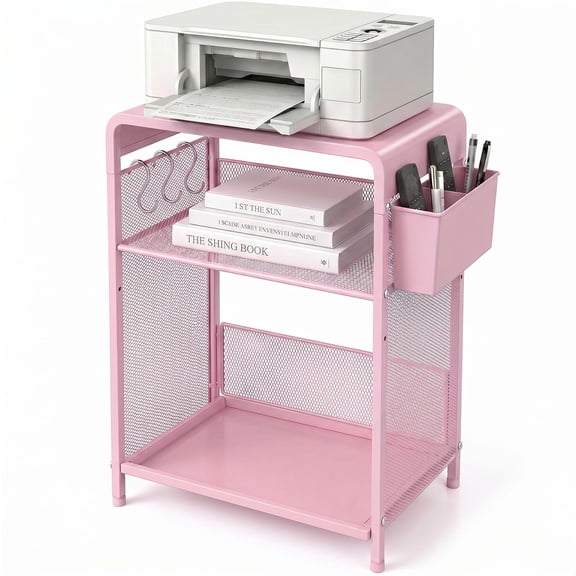 Pink Metal 3 Tier Adjustable Under Desk Printer Stand