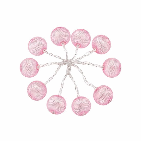 Pink Metal Ball String Lights 10 LED Connectable Waterproof Outdoor Patio Decor 59in 1 Pack